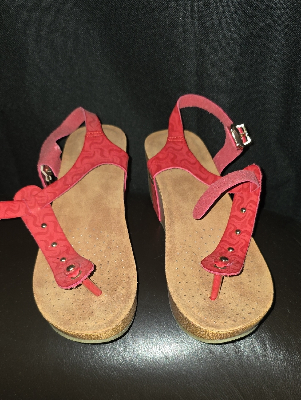 Red Women's Wedge Sandals - Comfortable Summer Thong Heels